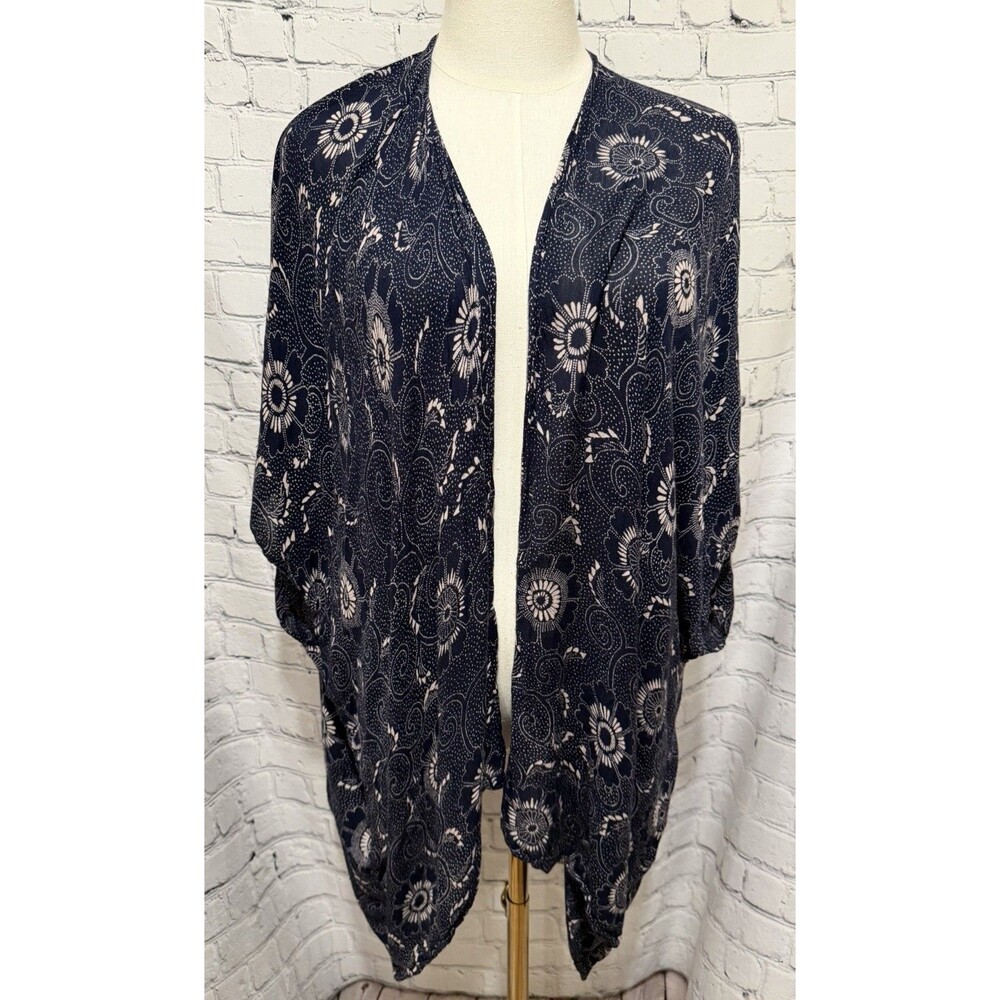 Ann Taylor LOFT Cardigan Womens Blue Floral Lightweight Kimono Cardigan One Size